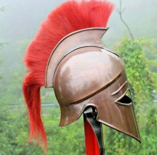Greek Corinthian Helmet Red Plume Armour Medieval Knight Spartan wood stand 2