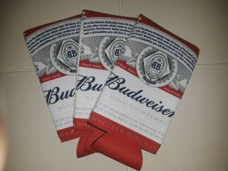 Budweiser Beer 24 / 25 Oz Koozie - Set Of 3 - Fits Extra Ounce Cans & F/s