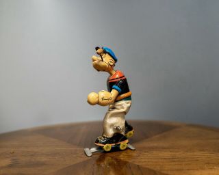 Vintage 50s Linemar Popeye Roller Skater Wind Up Tin Toy Japan Marx