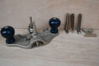 Vintage Stanley No.  71 Router Plane W/ 3 Cutting Irons & Guide