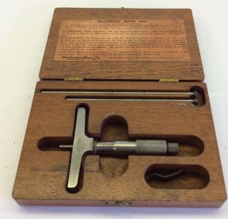 Lufkin Rule Co Micrometer Depth Gauge Gage No 513 Wood Case Machinist Tool