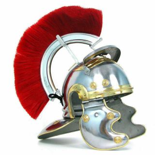 Roman Centurion Helmet - Red Crest Plume Medieval Gladiator Knight Helmet