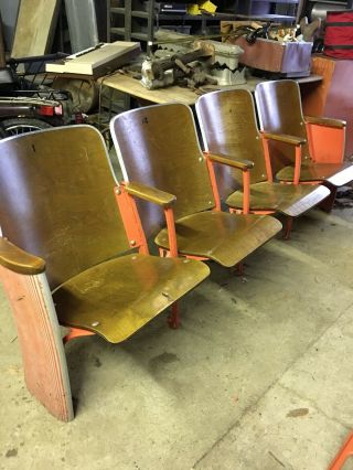 Vintage Stadium Seating Theater Auditorium - 4 Chairs With 2 Ends “will Ship”