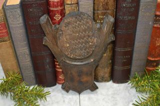 Antique Black Forest Wood German Shield Plaque Deer Antler Trophy Mounting