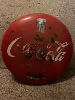 Vintage Coca - Cola 24 Inch Round Button Coke Sign,  Metal Advertising,