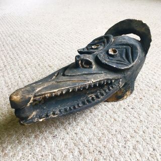 Vintage Hand Carved Wood Alligator Crocodile Head Carved Figure Art - Reptile