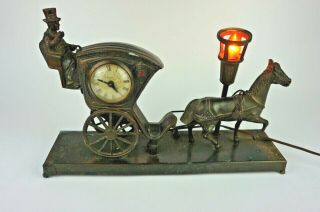 Vintage Horse Drawn Carriage Clock Lamp By United Metal Goods Mfg.  Co