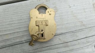 Vintage Us Navy Brass Lock Jas Morgan & Sons Boston Usn W/ Keys No.  7