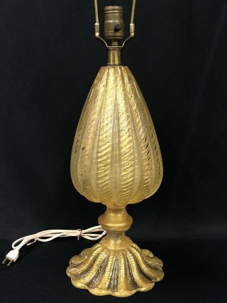 Tall Vintage Mid - Century Italian Murano Gold Fleck Art Glass Electric Table Lamp