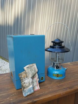 Vintage 1967 Baby Blue Sears Roebuck Coleman Lantern W/original Case & Paperwork