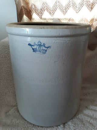 " Antique " 8 Gallon Blue Crown Stoneware Crock Robinson Ransbottom Pottery