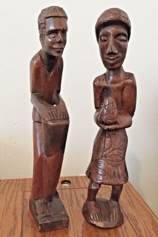 Lg Hand - Carved Wooden Sculptures (man & Woman) - Hispanola/dominican Republic/16 