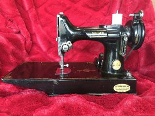 Vintage Singer Featherweight 221 Sewing Machine With Case And Pedal.  Work