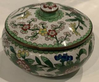 Vintage Antique Asian Chinese Cloisonne Enamel Lidded Bowl W Flowers 