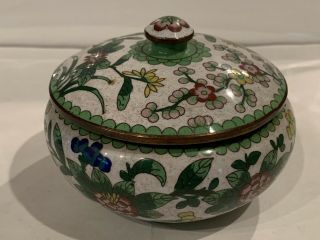 Vintage Antique Asian Chinese Cloisonne Enamel Lidded Bowl w Flowers ' CHINA ' 2