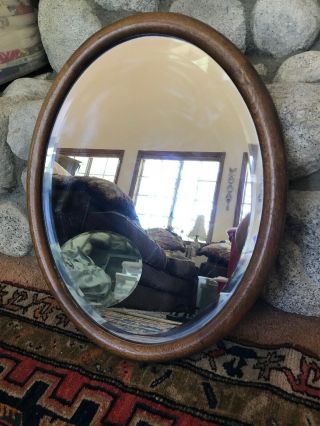 Antique Oval Glass Mirror With Wood Frame 18x22 Inches