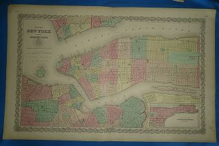 Vintage Circa 1857 York City Map Old Antique Colton Atlas Map