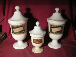 Set Of 3 Antique 18th Or Early 19th C Creamware Apothecary Jars