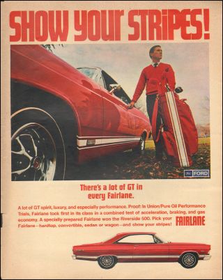 1967 Vintage Ad For Ford Fairlane Red Retro Car Golf Bag Photo (030118)