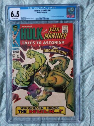 Tales To Astonish 91 Marvel May 1967,  Cgc 6.  5 Fn,  2nd Abomination,  (1st Cover)