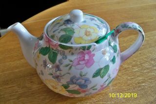 St.  George Fine Bone China Teapot With Strainer England Cabbage Roses