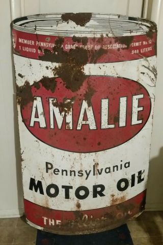 Vintage Amalie Motor Oil Tin Can Sign Large C.  1954