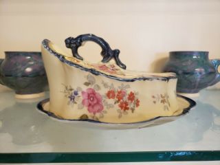 Antique 19th C.  English Porcelain Cheese Tray & Cover Keeper Dish Plate