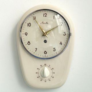 Mauthe German Wall Clock Kitchen Timer Vintage Mid Century 1960s Ceramic 8 Day