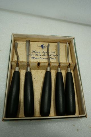 Antique Henry Taylor Acorn Brand Set Of 5 Carving Tools Gouge/chisel 11 Sweep