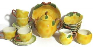 Peruvian Inca Rare Tea Set Orange Pot 3cup Cream Sugar Fruit Bowls Vintage Cuzco