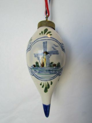 Vintage Delft Blue Handpainted Windmill Ceramic Christmas Tear Drop Ornament
