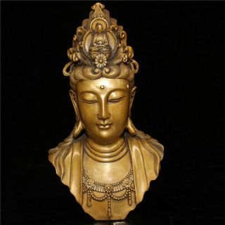 8.  27 " Collect Old China Copper Handmade Kwan - Yin Bodhisattva Half Body Statue