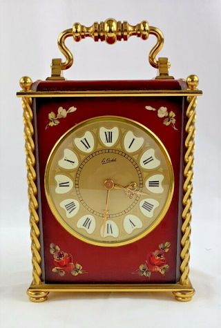 Vintage Le Castel Swiss Made Carriage Clock Brass And Enamel