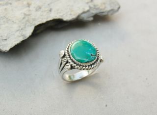 Green Turquoise Sterling Silver Ring Size 5 1/4 Indian Native American Vintage