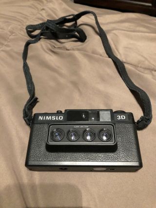 Vintage Nimslo 3d 35mm Film Camera W/ Quadra Lens In Leather Case W/ Flash