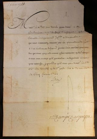 King Louis Xv Autograph – Military Appointment Signed On February,  5 1744