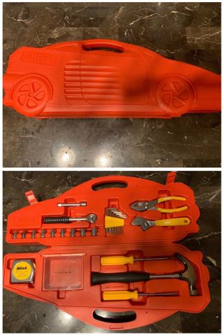 Rare Vintage Allied Red Sports Car Race Car Tool Kit 100 Complete Youth / Kids