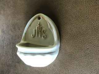 Vintage Porcelain “jhs” Holy Water Wall Font From Germany.