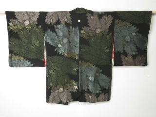 1028s05z850 Vintage Japanese Kimono Silk Urushi Haori Black Pine