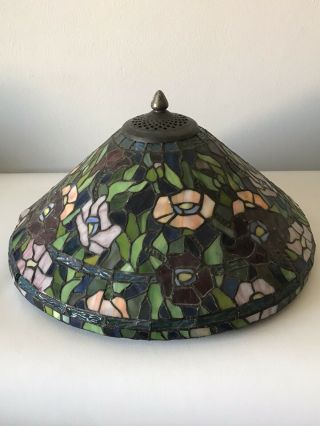 Vintage Tiffany Style Leaded Glass Stained Lamp Shade - Art Noveau Antique