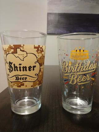 Set Of 2 Shiner Beer Pint Glasses: Toast Our Troops And Birthday Beer
