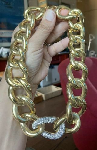 Vtg 80 90s Givenchy Runway Couture Chunky Chain Link Rhinestone Necklace