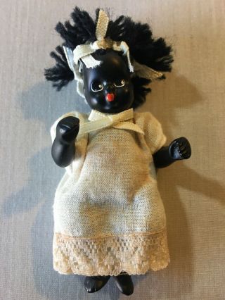 Miniature Vintage Jointed Doll African American Black Baby Nappy Hair 4 "