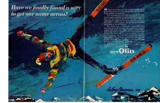 1976 Leroy Neiman Olin Corp.  Mark Iv Skis Stamford Connecticut 2 - Page Print Ad