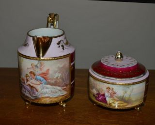 Spectacular Antique Royal Vienna Creamer & Sugar Bowl – Signed – Neoclassical