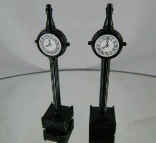 Department 56 Black Metal Lamp Post Double - Sided Clocks Train Station