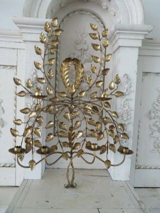 Fabulous Old Vintage Italian Tole Wall Sconce With 6 Candle Holders Gilted