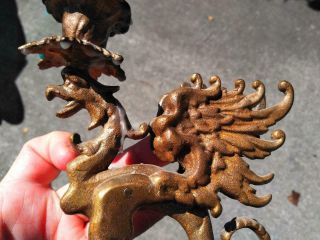 Old Antique Gothic Cast Iron Griffin Winged Lion Candlestick Candle Holder Art 2