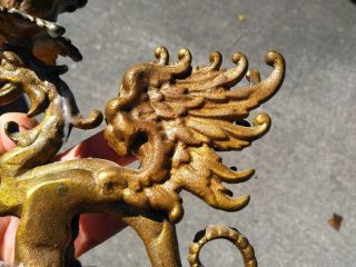 Old Antique Gothic Cast Iron Griffin Winged Lion Candlestick Candle Holder Art 3