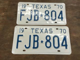 Vintage 1970 Texas Tx.  License Plate Set Very Nicely Restored